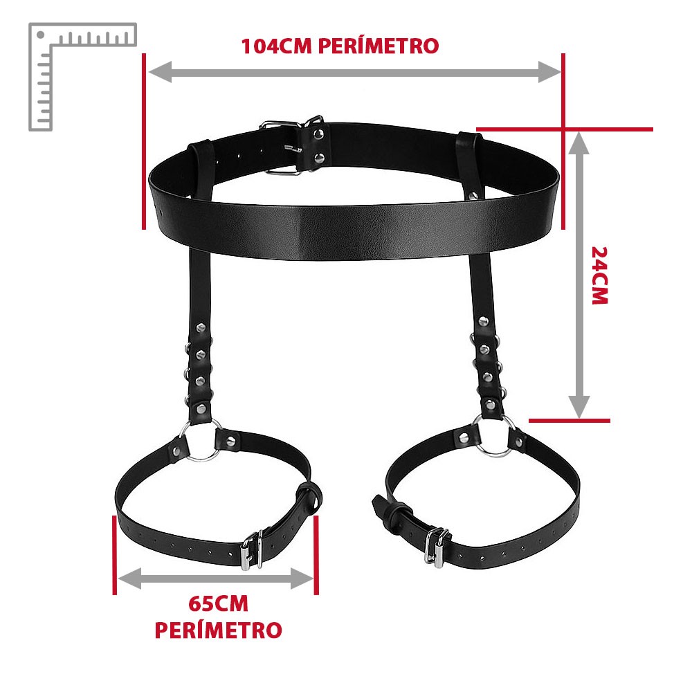 Close-up das al�as de coxa ajust�veis do arreio, com argolas met�licas e fivelas para personaliza��o do caimento.