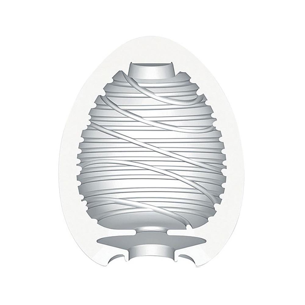 Masturbador Tenga EGG Silky aberto, mostrando a textura interna espiralada e flex�vel
