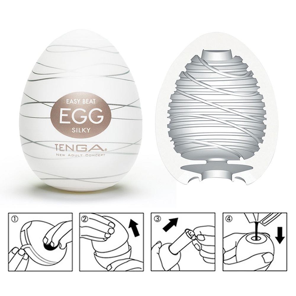 Vista lateral do Tenga EGG Silky, mostrando o design ergon�mico e a apar�ncia lisa e limpa