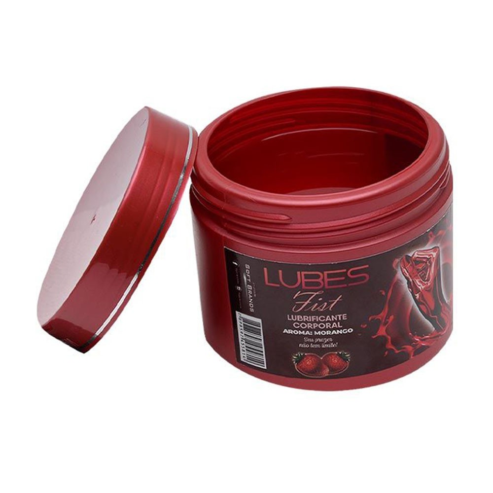 produto | Pote de lubrificante aberto, mostrando a textura e a cor do produto