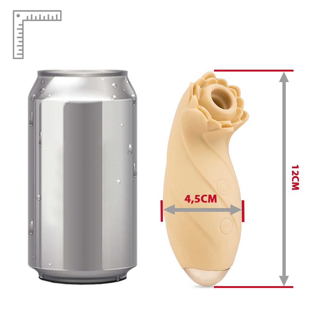 Estimulador de Clit�ris White Lotus, close-up na �rea do bocal de suc��o e no topo do produto, evidenciando o formato de p�talas e o material em silicone