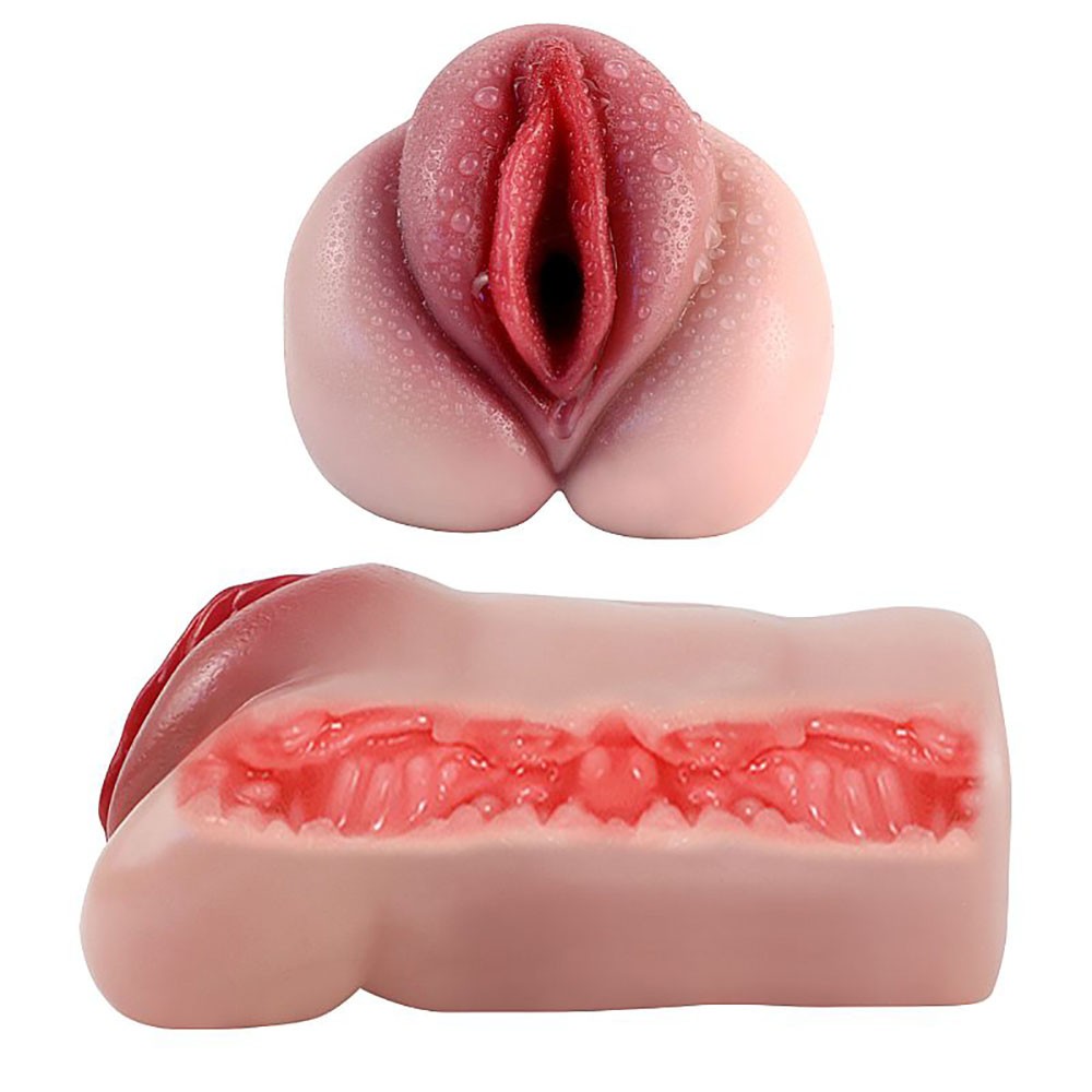 Masturbador Vagina Tight Pussy II Cyberskin Bege em vista lateral superior, destacando a profundidade da abertura