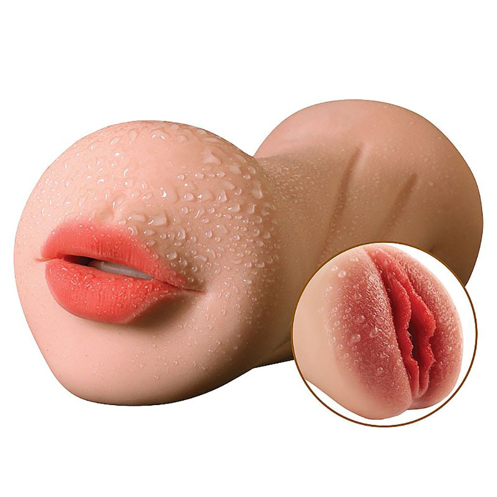 Masturbador Boca e Vagina Cyberskin Bege em vista frontal
