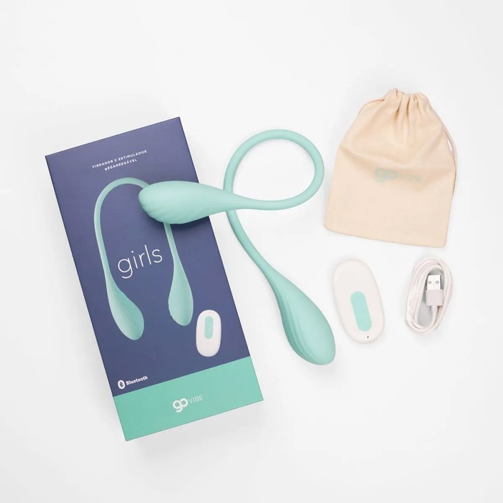Close-up das pontas do Vibrador Duplo Recarreg�vel Girls Cyan, mostrando detalhes da textura do silicone e design curvado