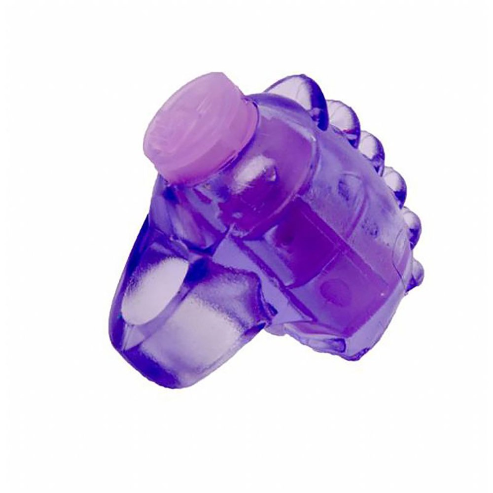 Estimulador Dedeira em Silicone Roxo, detalhe do bot�o de ligar/desligar na lateral do vibrador