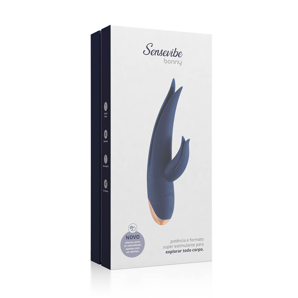 Vibrador Duplo Bonny Azul de silicone com bot�o de controle e design ergon�mico