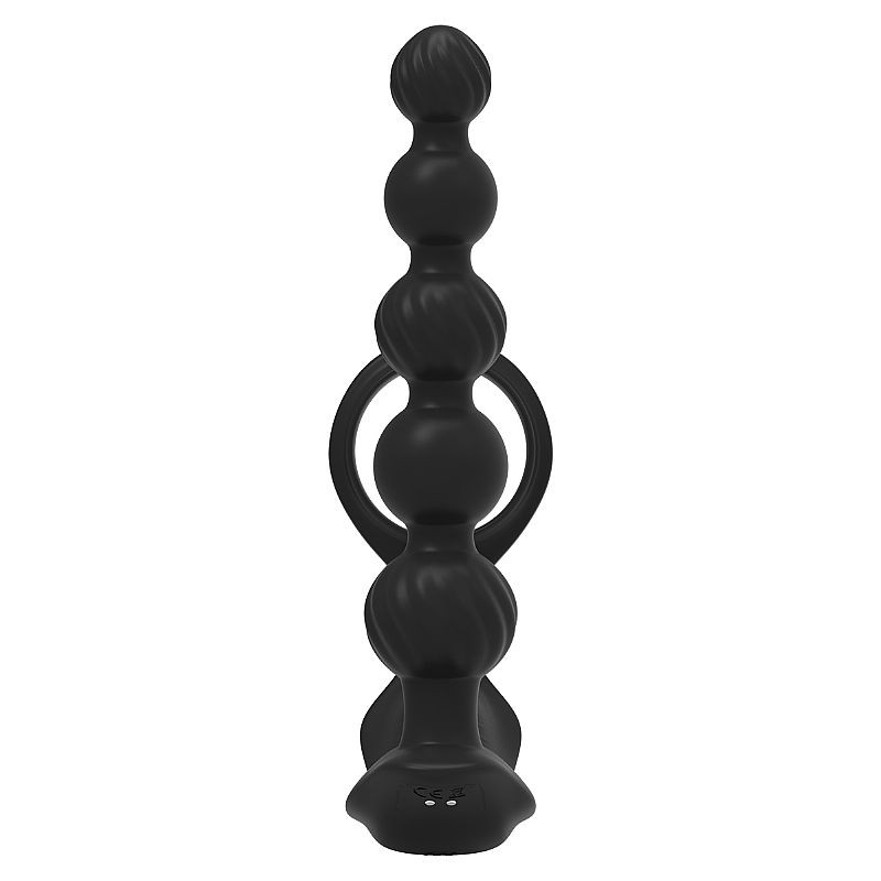 Bolinha Anal Recarreg�vel com Anel Peniano 10 Vibra��es com Controle sem Fio Long Plug Preto - Vista em m�o para no��o de tamanho