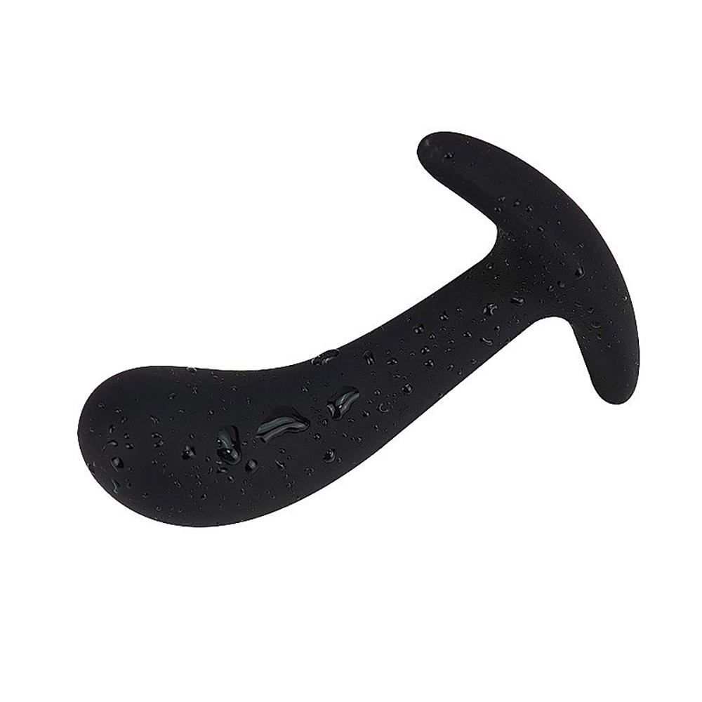 Estimulador de Pr�stata em Silicone 13 x 3,8cm Preto com gotas de �gua, evidenciando sua caracter�stica � prova de �gua