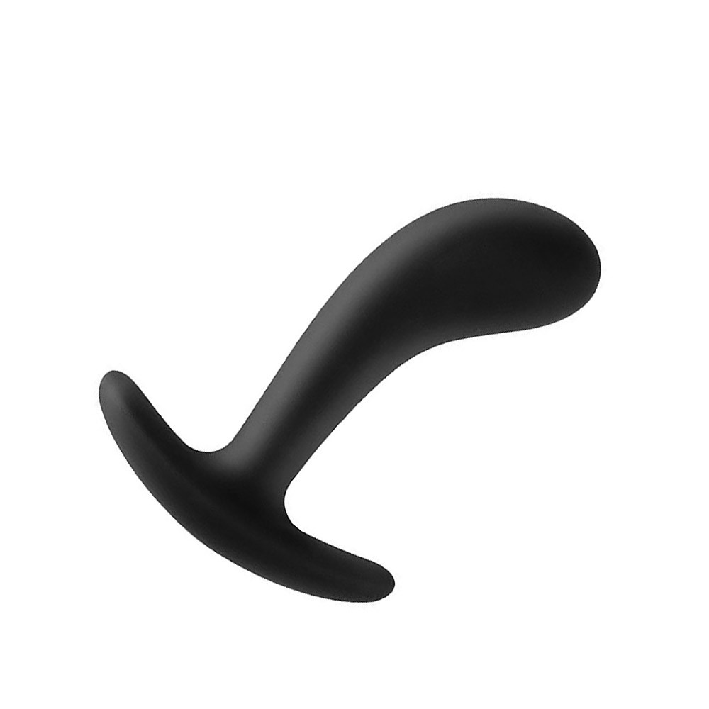 Estimulador de Pr�stata em Silicone 13 x 3,8cm Preto em vista diagonal, mostrando sua base de seguran�a e a flexibilidade do material