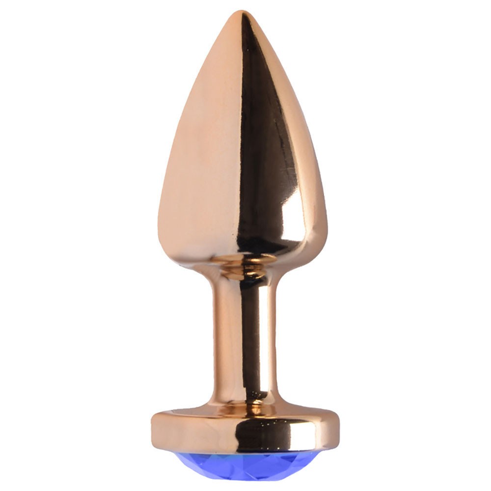 vista lateral do plug anal joia em ABS dourado evidenciando formato anat�mico e propor��o confort�vel