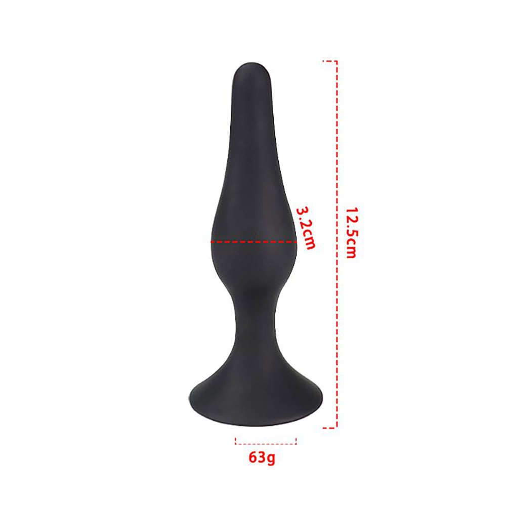 Vista da base do Plug Anal em Silicone C�nico Preto, mostrando a ventosa e o acabamento liso do silicone