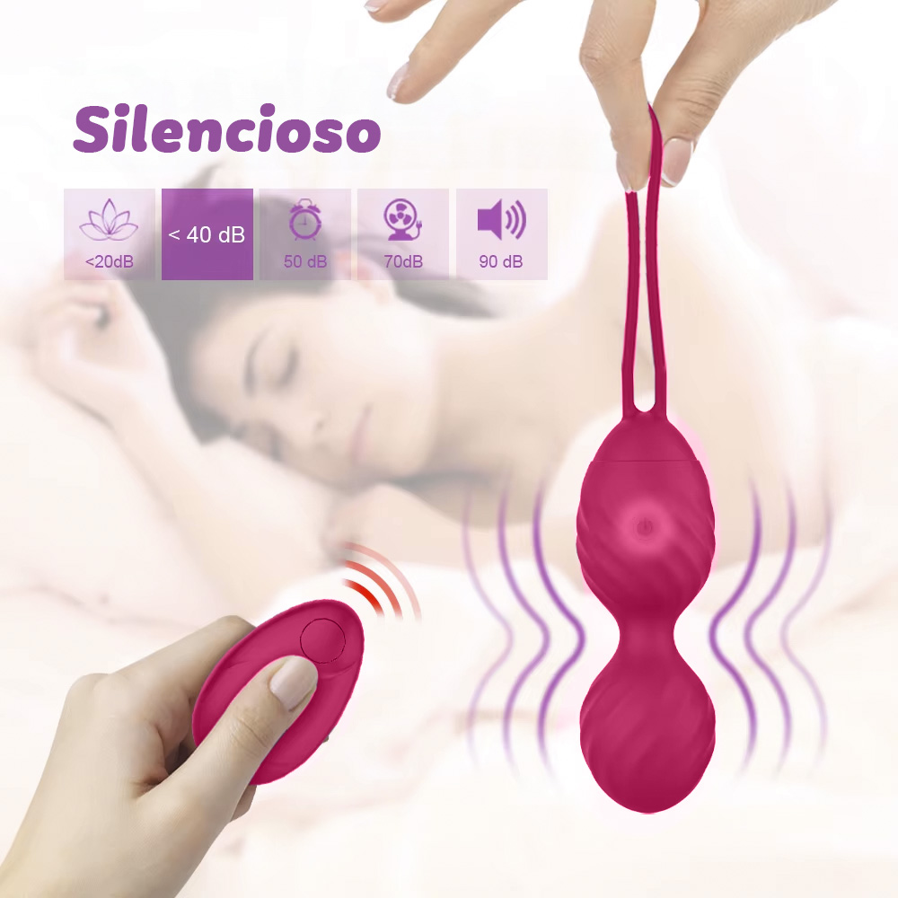 Bola de Pompoarismo Ambar Pink e controle remoto, ilustrando opera��o silenciosa com mulher dormindo ao fundo