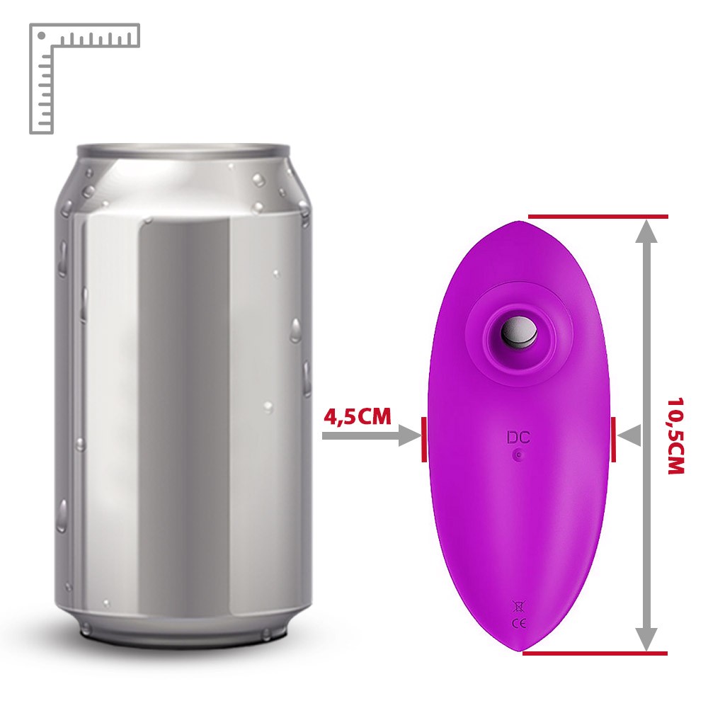 Pulsador de Clit�ris Recarreg�vel Bean Roxo em close do painel de controle, com os �cones dos bot�es de pulsa��o e power