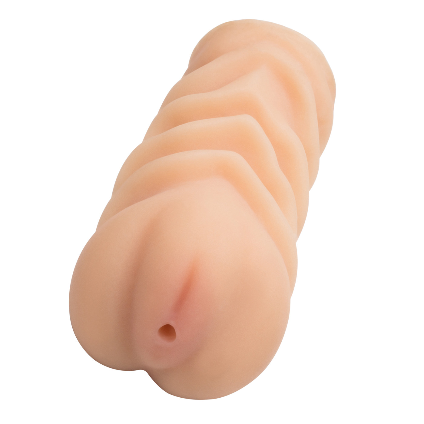 Masturbador Vagina Enola em Cyberskin, vis�o lateral mais pr�xima com foco na entrada e nas curvas do material