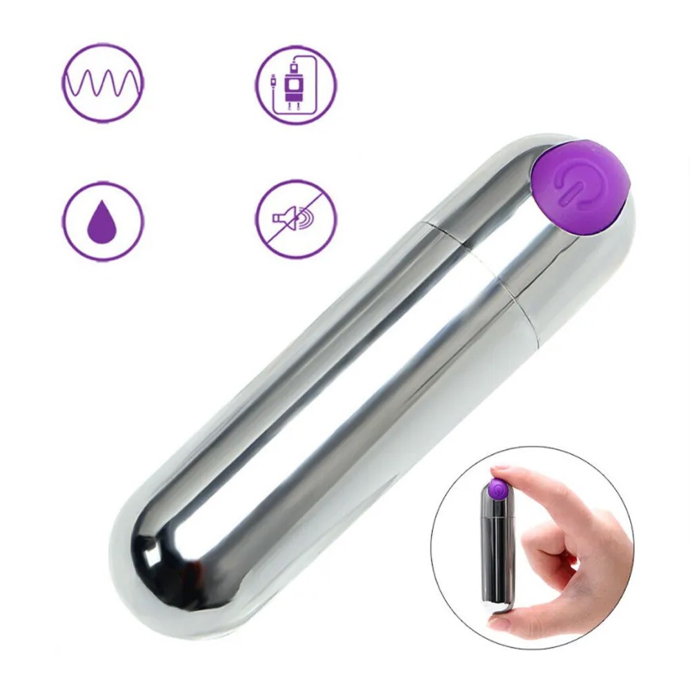 Vibrador Bullet em ABS Recarreg�vel Prata, caracter�sticas como recarreg�vel, silencioso e � prova d'�gua