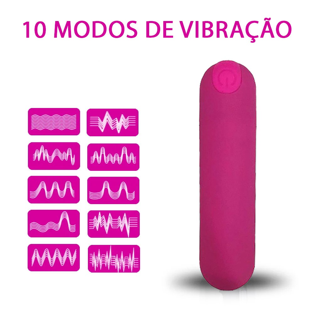 Vibrador Bullet em Silicone Toque Aveludado Rosa com 10 Modos de Vibra��o em diagrama