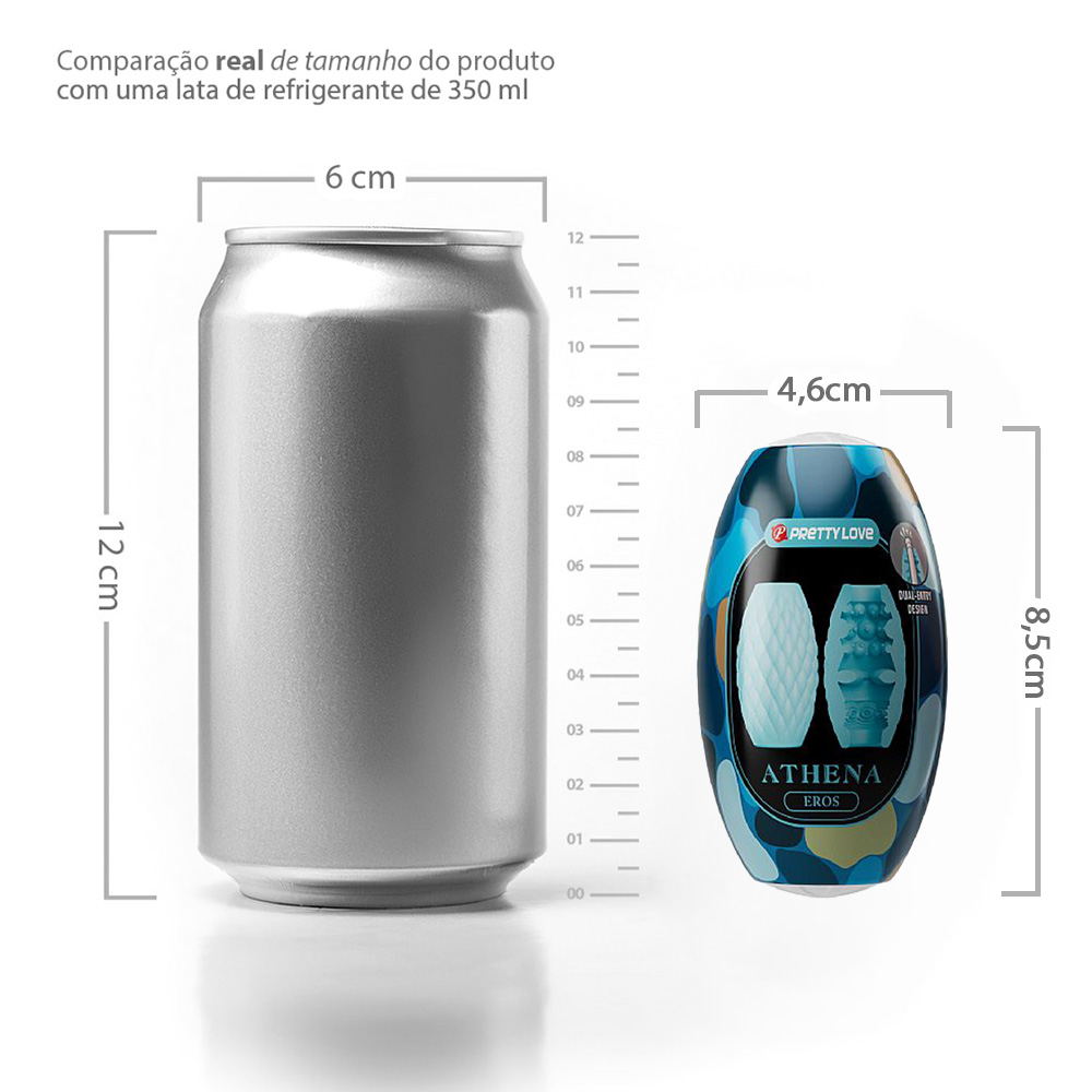Ilustra��o do masturbador Athena Eros azul sendo utilizado, com o p�nis parcialmente inserido, real�ando o design vazado