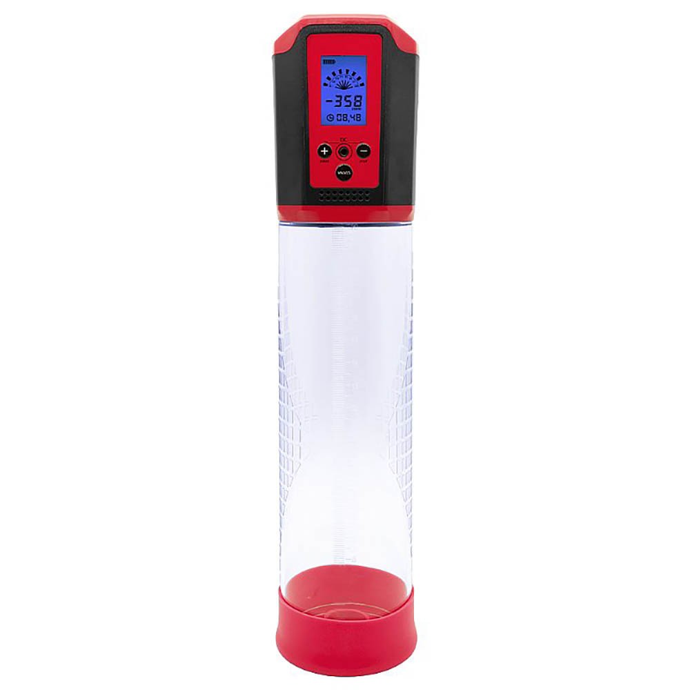 Bomba Peniana Autom�tica Recarreg�vel com 8 Modos de Vibra��o e Painel LCD Vermelho vista frontal detalhada