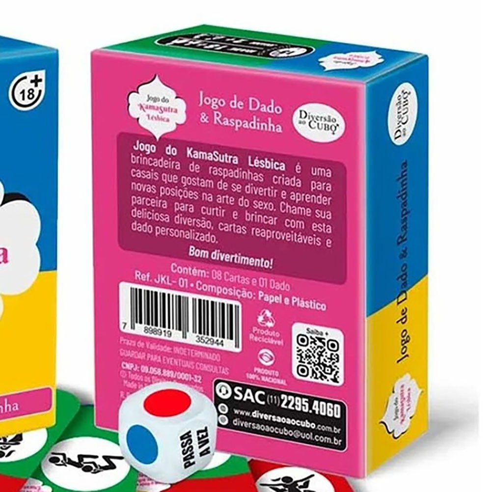 Cartas raspadinhas do Jogo Kamasutra L�sbica com detalhes das ilustra��es e o texto 'Hum... eu decido'
