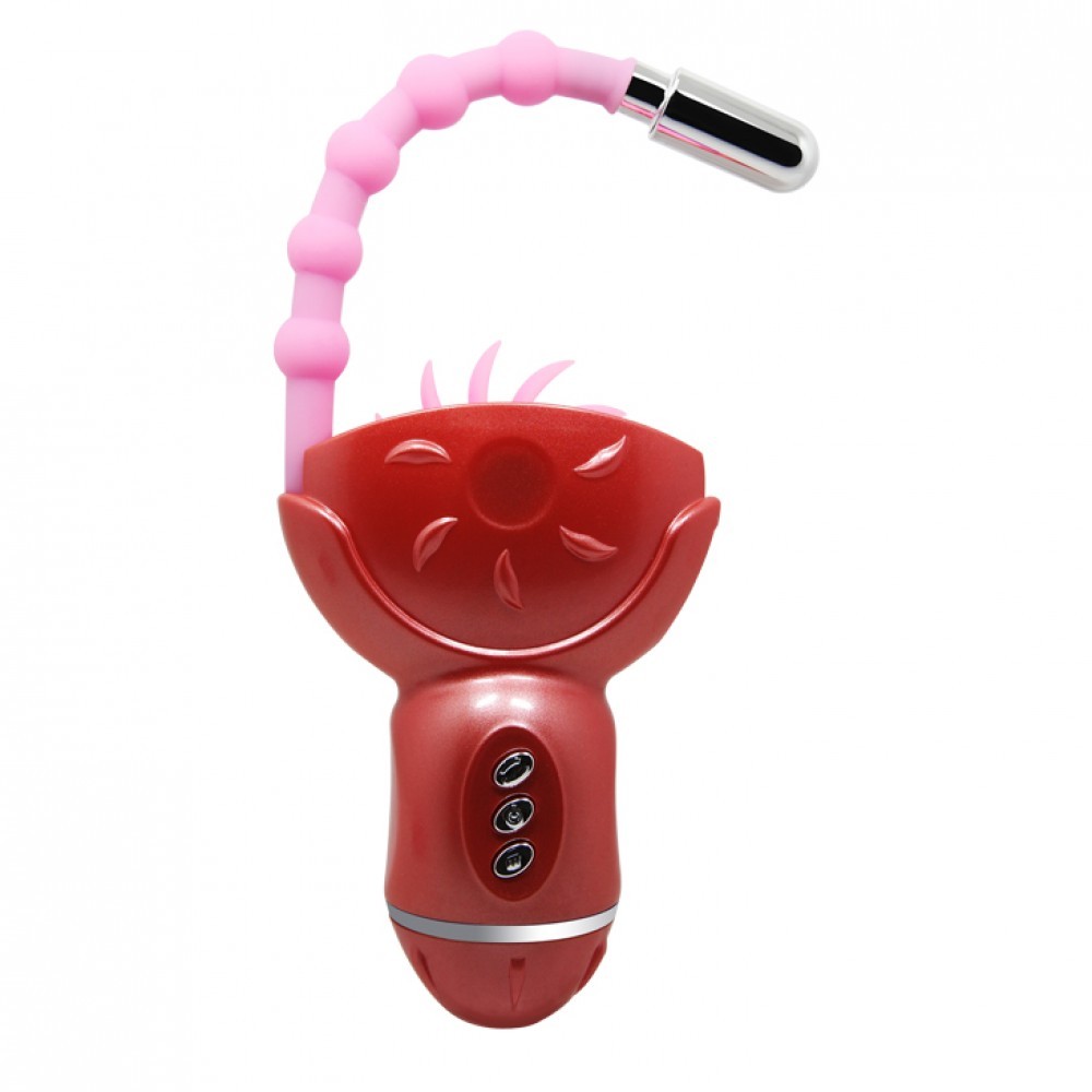 Vibrador Duplo em Silicone e ABS Simulador de Sexo Oral com 12 Velocidades e 6 Vibra��es Rosa - Vista frontal com bra�o flex�vel
