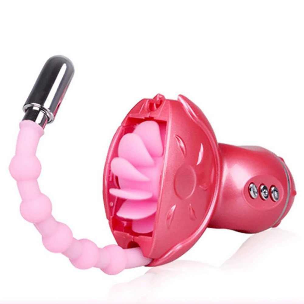 Vibrador Duplo em Silicone e ABS Simulador de Sexo Oral com 12 Velocidades e 6 Vibra��es Rosa - Lingueta rotativa em destaque