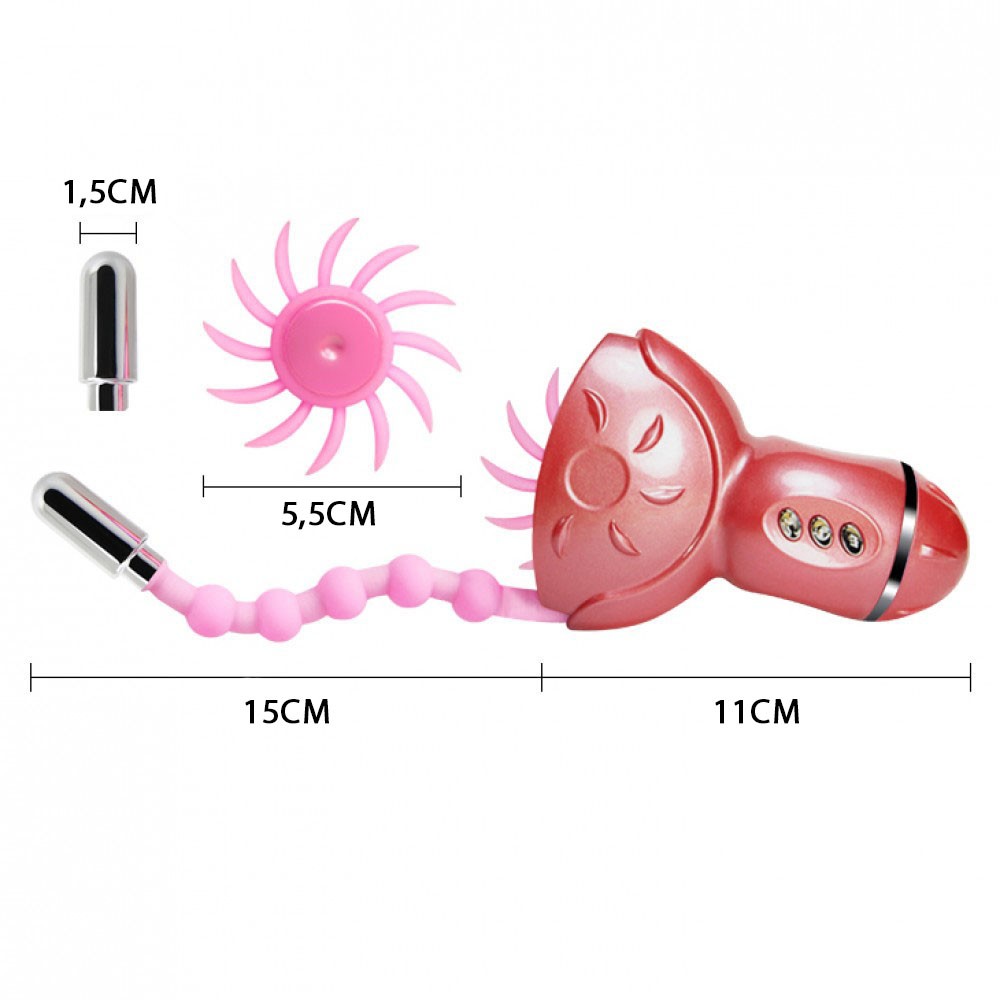 Vibrador Duplo em Silicone e ABS Simulador de Sexo Oral com 12 Velocidades e 6 Vibra��es Rosa - Detalhe dos bot�es de controle