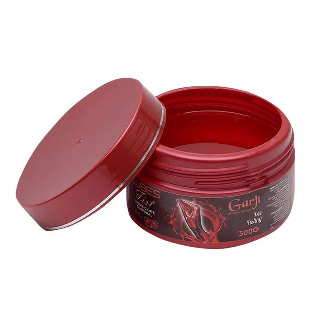 Lubrificante para Fisting � Base de �gua Aroma Morango Lubes Fist 300g - Pote aberto mostrando o gel