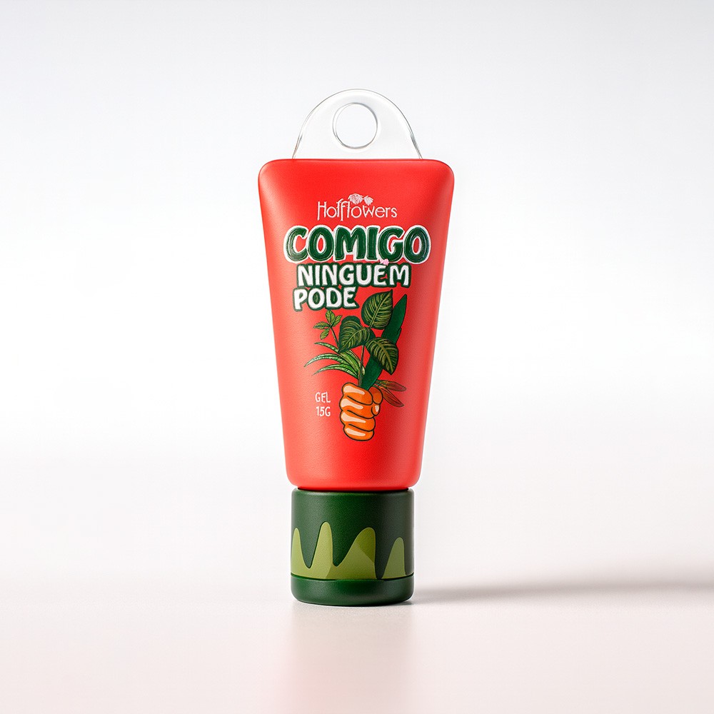 Gel Excitante Unissex Comigo Ningu�m Pode 15g em close, mostrando o design do frasco e a embalagem discreta