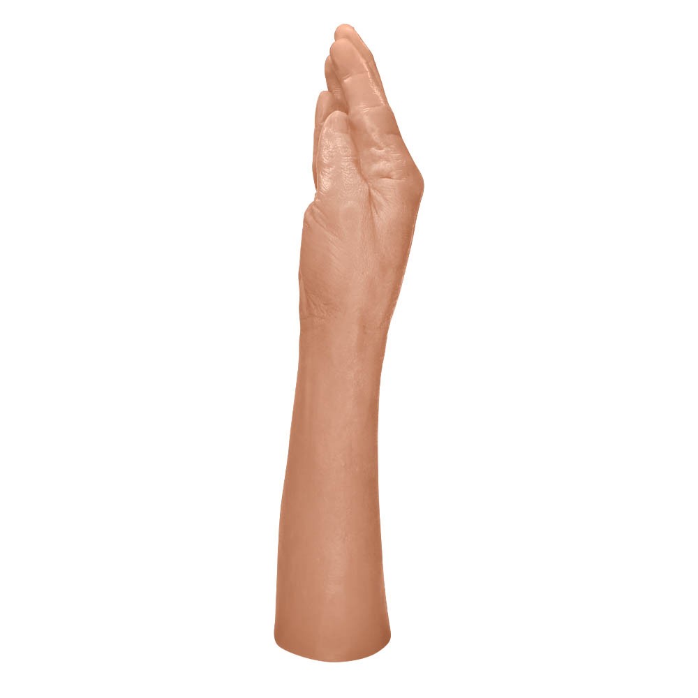 M�o Er�tica Real�stica Hand Finger Fisting Bege, vista de baixo para cima mostrando a base e o punho