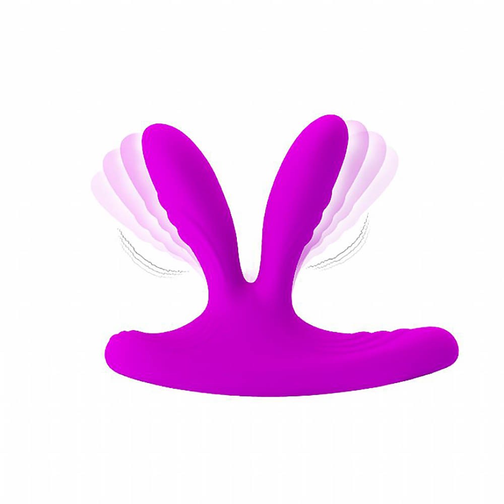 Vibrador Duplo Recarreg�vel em Silicone com 12 Vibra��es e Controle sem Fio Magic Fingers Pink em vista frontal com ondas de vibra��o.