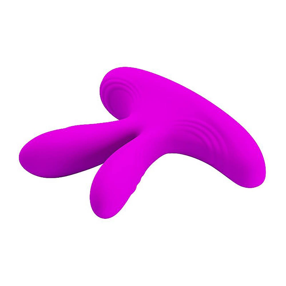 Vibrador Duplo Recarreg�vel Magic Fingers Pink em vista lateral diagonal, mostrando os ap�ndices flex�veis e a curvatura