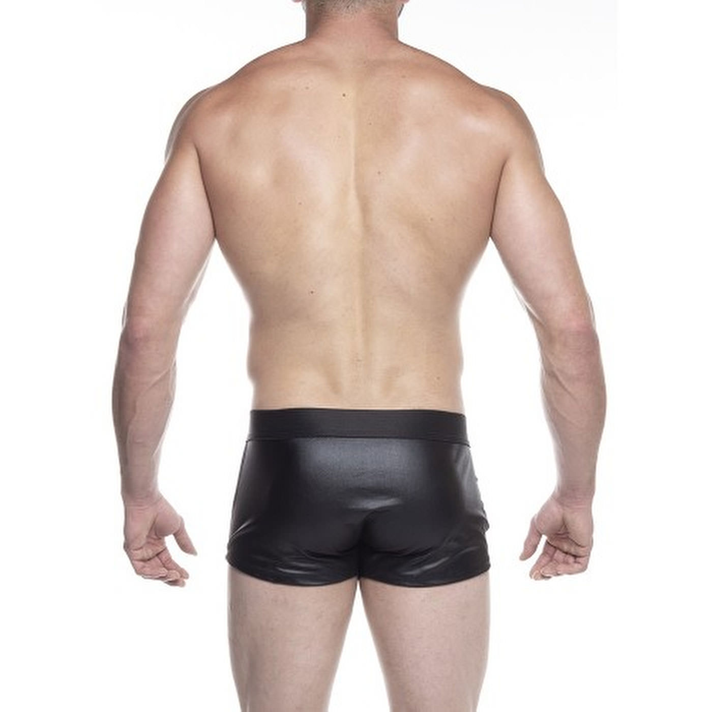 Vista traseira da Cueca Sensual com Tule Frontal Preta, mostrando o acabamento fosco e ajuste ao corpo