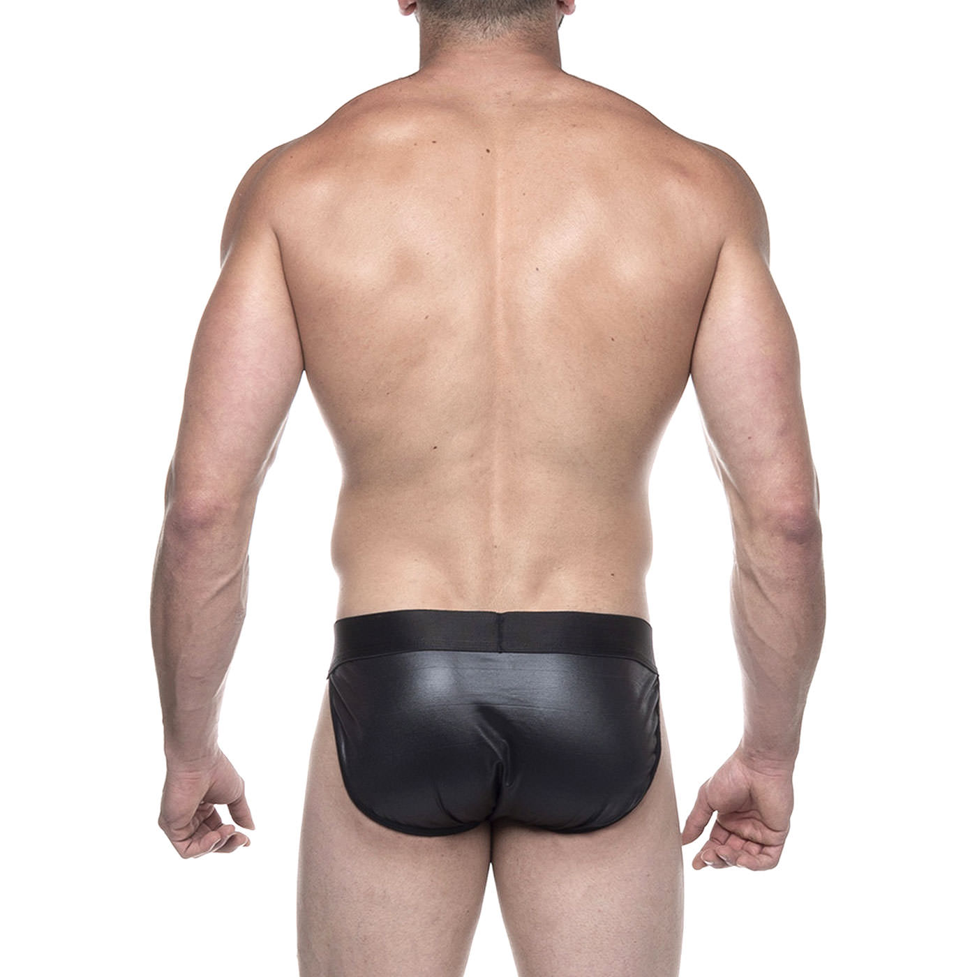 Cueca Sensual Slip Tule e Cirr� Atr�s preta, vista traseira, destacando o tecido cirr� e o caimento no corpo