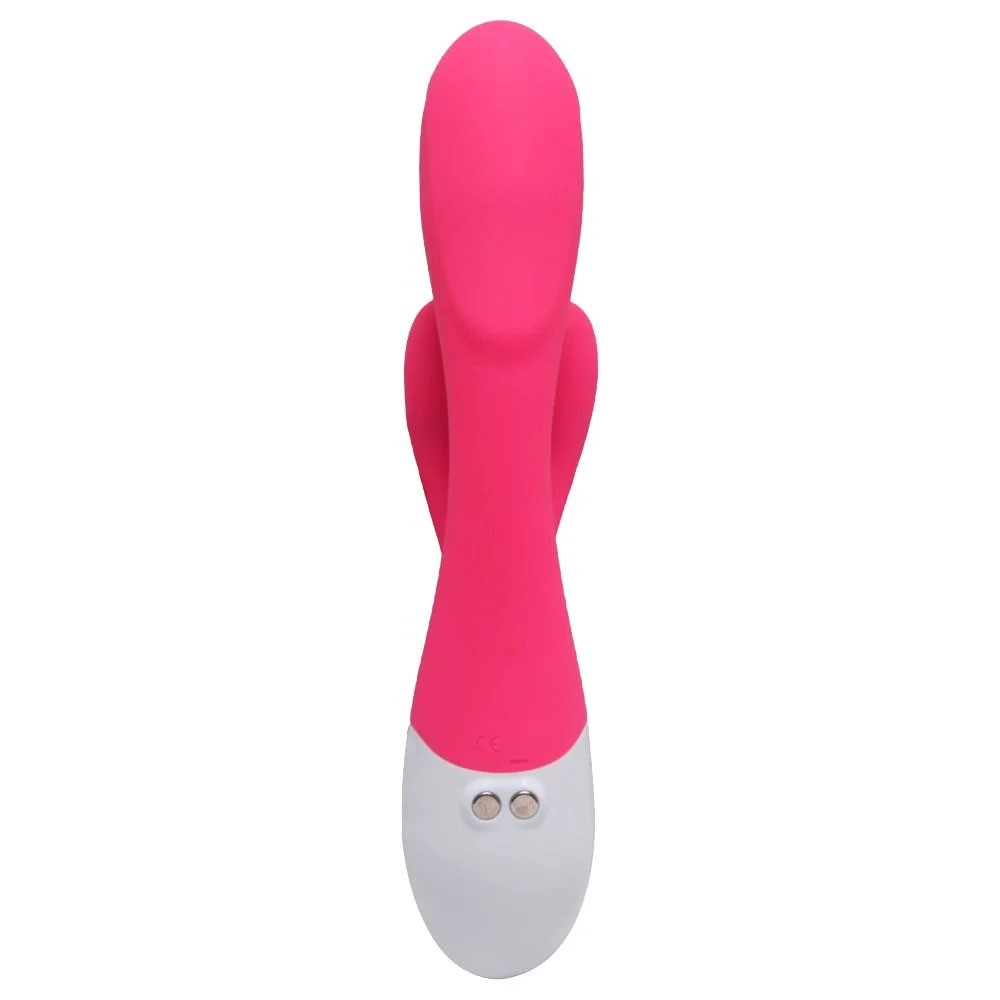 Vibrador Duplo em Silicone Recarreg�vel Lena Pink, vista superior com bot�es de controle.