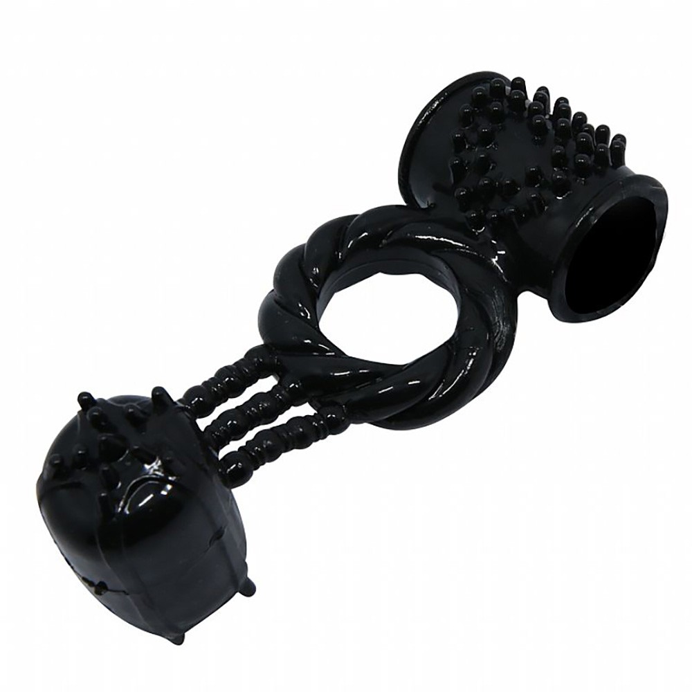 Anel Peniano Sweet Ring Preto em vista de topo, destacando anel principal e estimulador de clit�ris