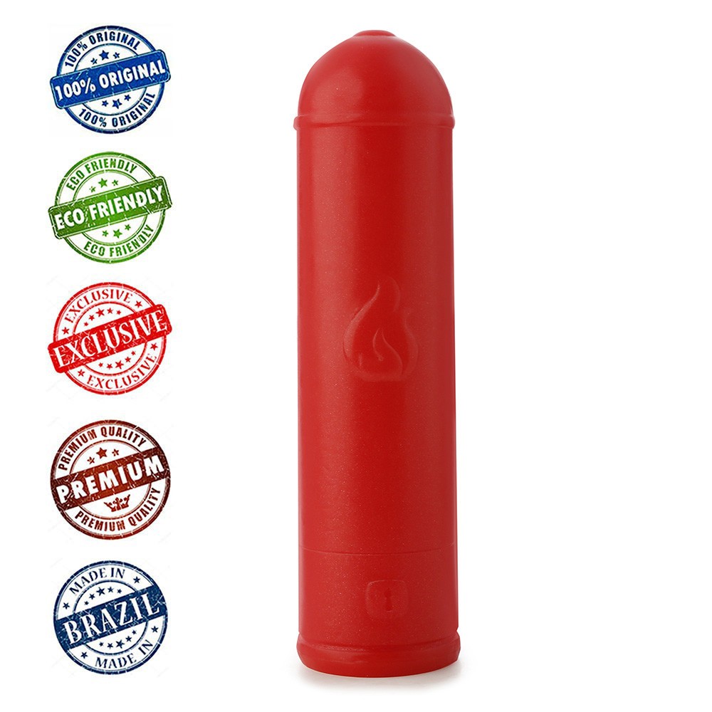 Plug Anal Grande Extintor 31x8cm Vermelho em close, real�ando o material PVC Toque Macio e o relevo da chama