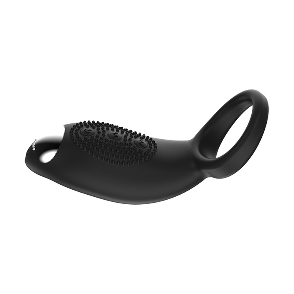 Anel Peniano com Vibrador em Silicone Recarreg�vel Preto, vista lateral mostrando o design ergon�mico
