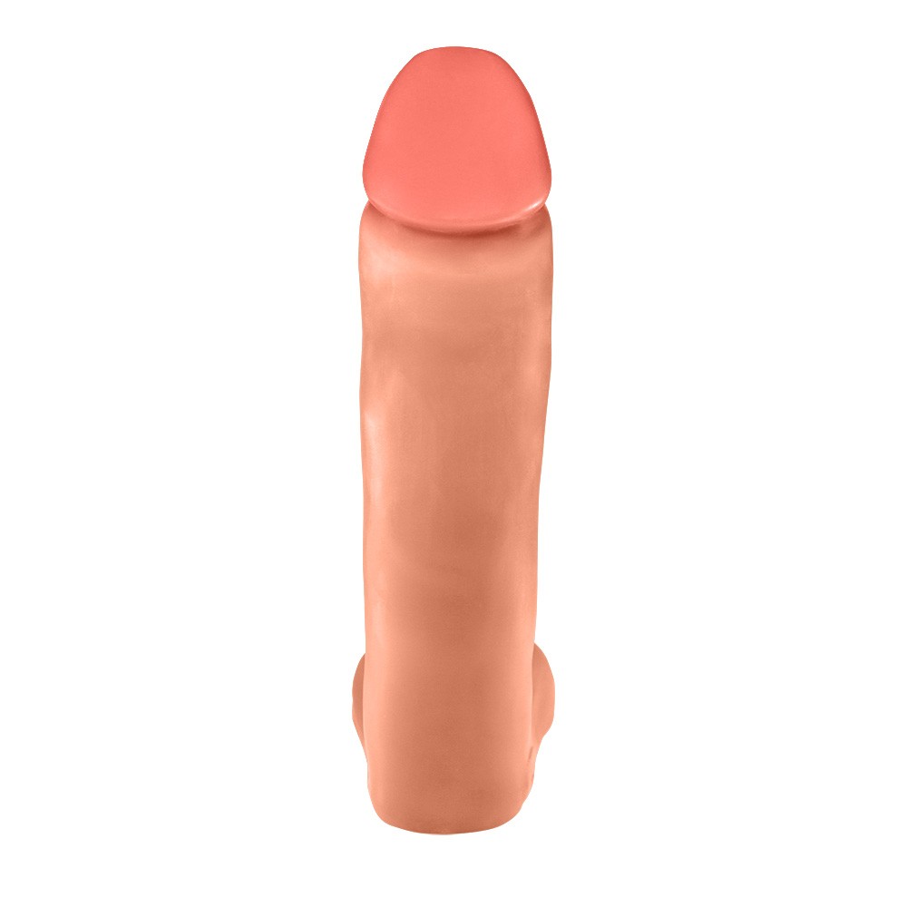 detalhe da glande e textura do p�nis gigante flex�vel com escroto na cor bege