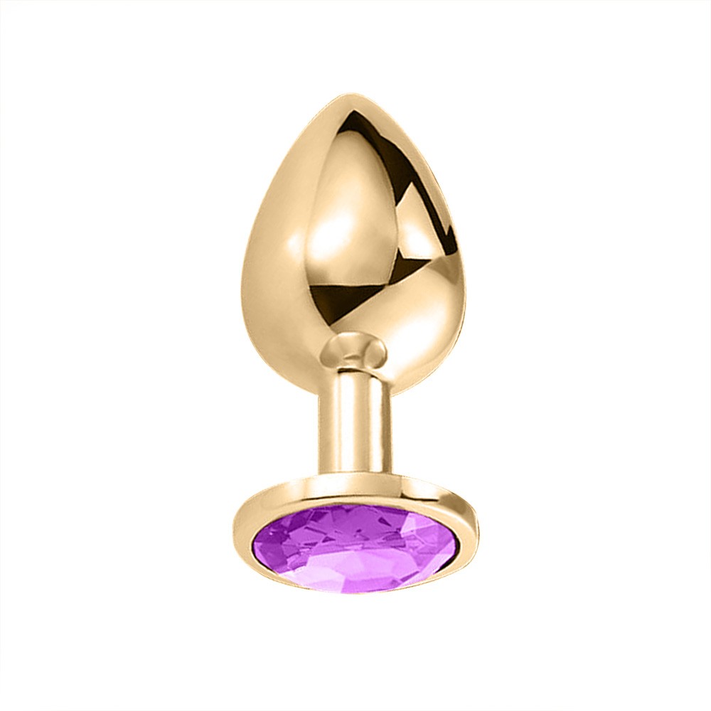 Vista lateral do Plug Anal Joia em A�o Redondo Dourado Tamanho P Pink evidenciando formato arredondado e propor��o equilibrada