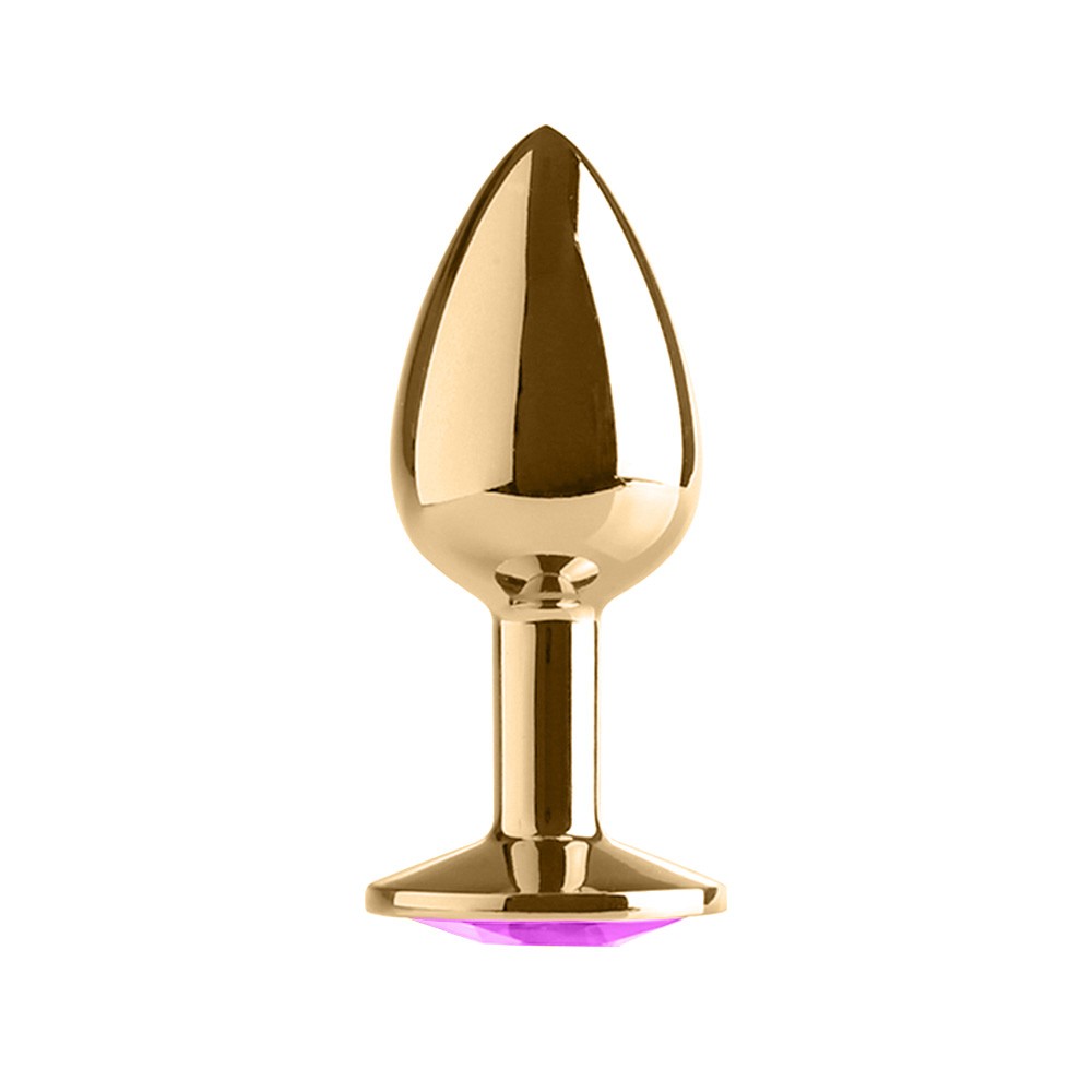 Detalhe do acabamento em a�o dourado do Plug Anal Joia Redondo Pink mostrando brilho met�lico e superf�cie lisa
