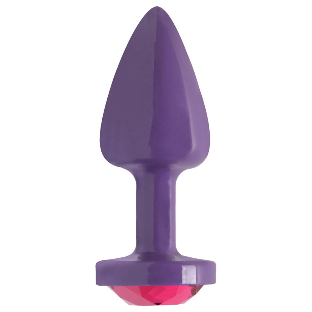 Vista lateral do Plug Anal Joia em ABS Roxo, evidenciando o formato anat�mico em gota e o tamanho P