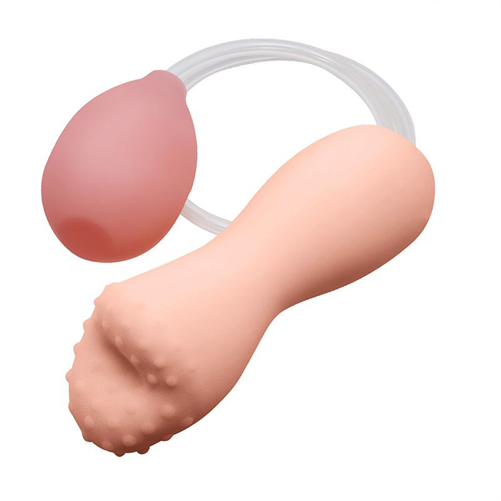 Masturbador masculino em cyberskin bege e bomba de suc��o manual, vista superior