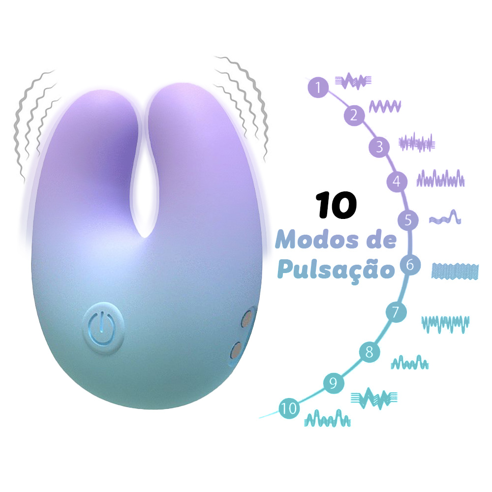 Vibrador para Clit�ris Recarreg�vel em Silicone 10 Vibra��es Cyan - Detalhe dos modos de vibra��o