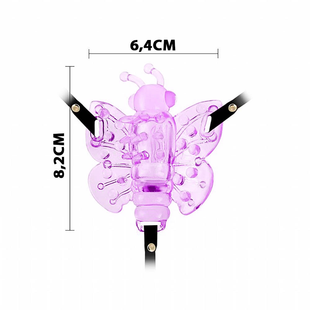 Vibrador Butterfly Roxo, vista lateral do controle com fio, exibindo o compartimento das pilhas
