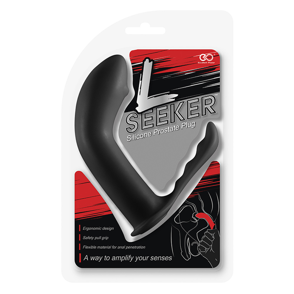 Estimulador de Pr�stata em Silicone Flex�vel Seeker Preto | Produto dentro da embalagem