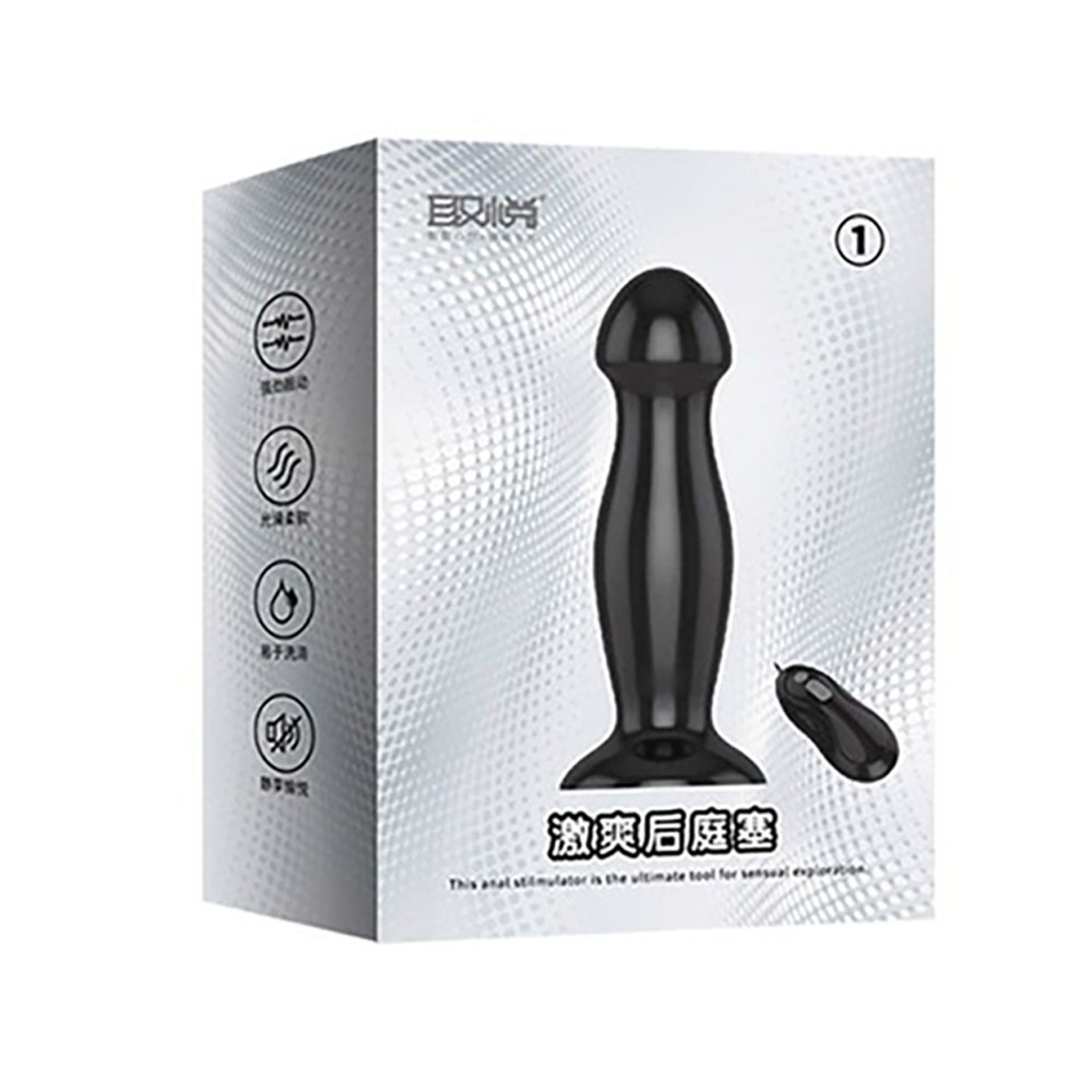 Plug Anal Butt Plug One em silicone preto com diagrama interno de funcionamento e ilustra��o da pr�stata em destaque
