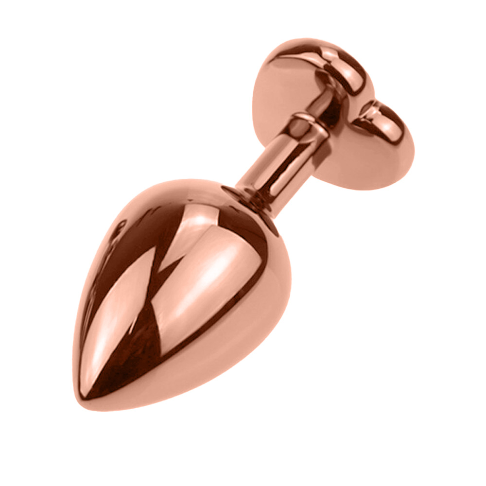 plug anal joia em a�o inox rose com base de cora��o e pedra laranja em vista traseira, destacando a superf�cie espelhada