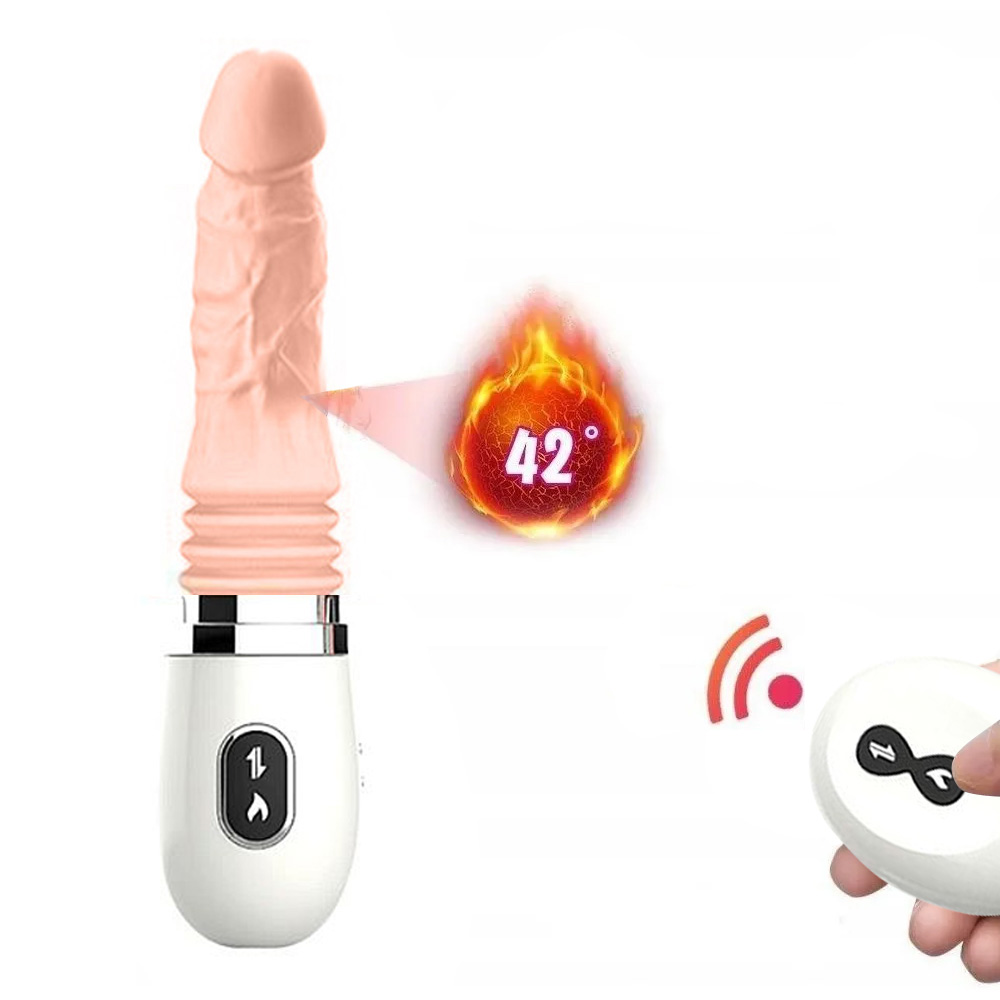 M�quina de Sexo Cyclone com p�nis em silicone bege e controle sem fio, destacando o aquecimento a 42�C e a comunica��o remota