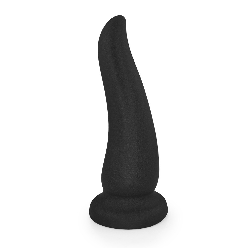 Plug Anal Grande Tongue flex�vel preto em vista lateral, destacando sua curvatura ergon�mica