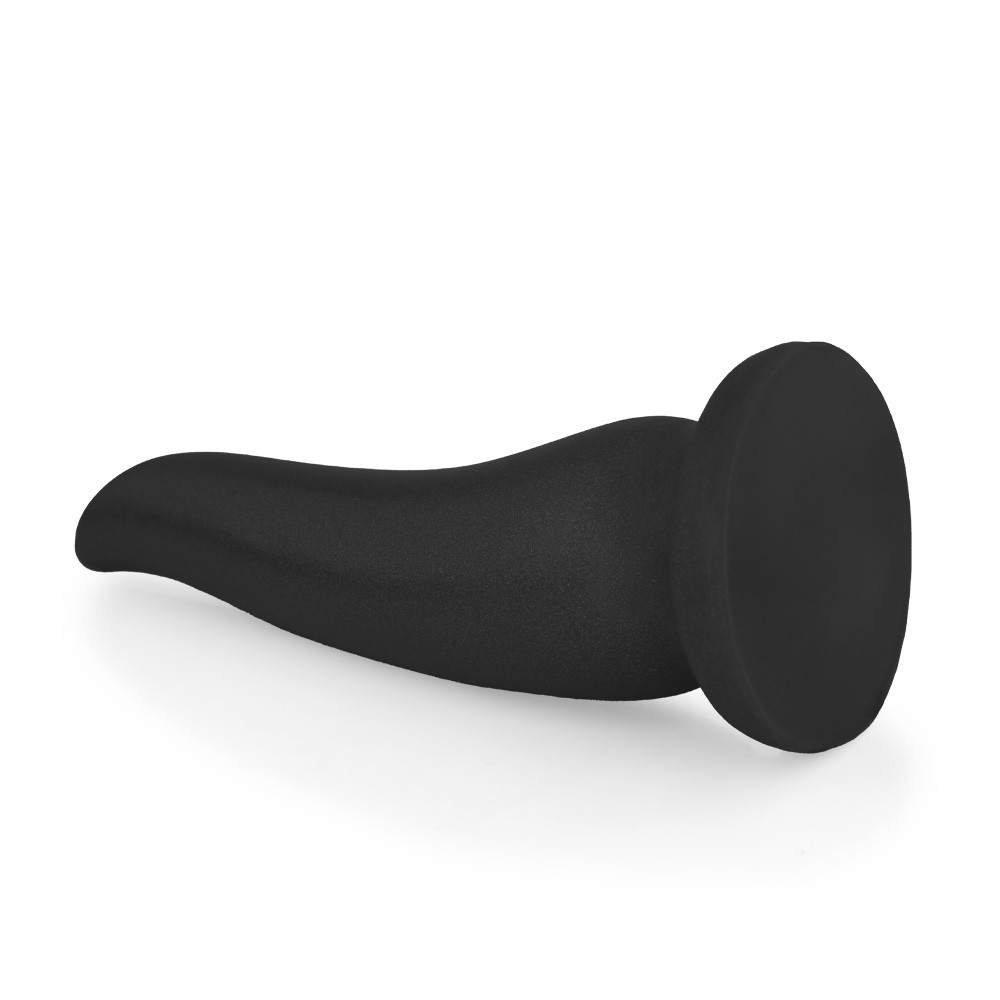Plug Anal Grande Tongue flex�vel de lado, mostrando sua base de seguran�a e o corpo curvado